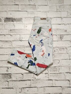 Paint Splatter Graphic Jeans Streetwear Slim Fit Denim Pants 34